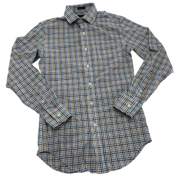 J. Crew Shirt Mens X Small Blue Yellow Plaid Thompson Wrinkle Free Button Down - Picture 1 of 8